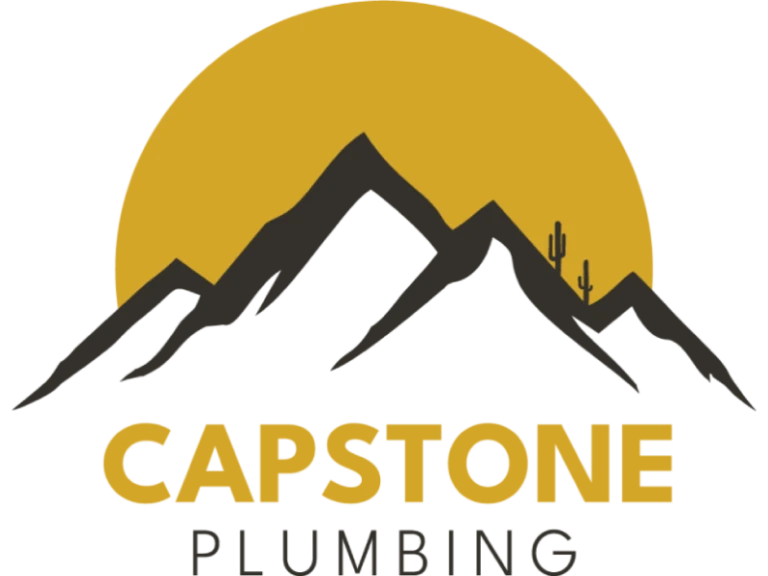 Capstone Plumbing logo — gold desert sun behind mountain ridgeline